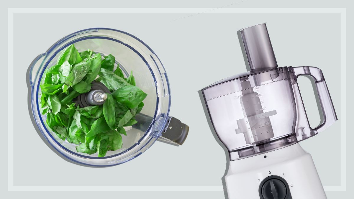 basil leaves in a food processor