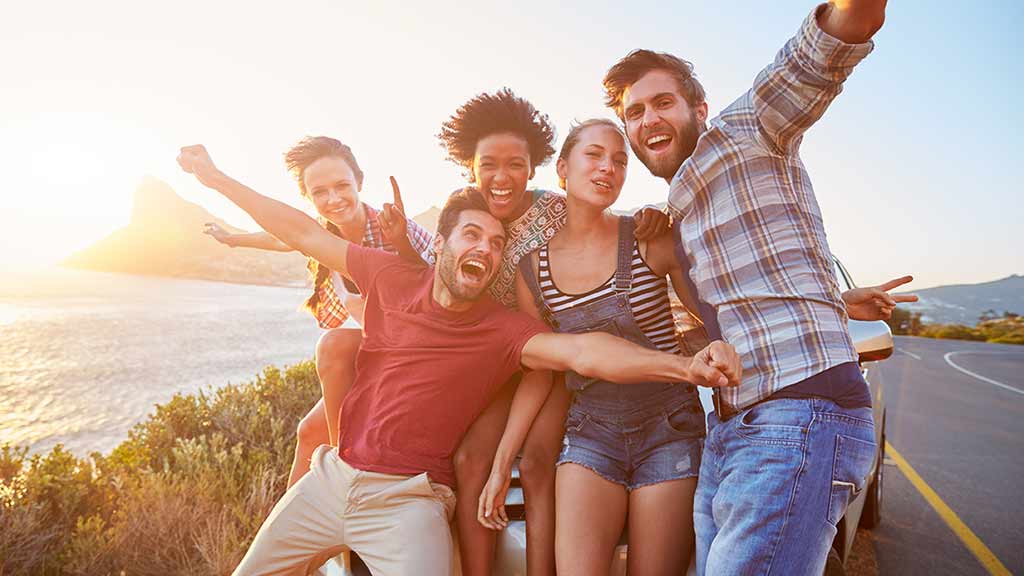 group of travellers having fun